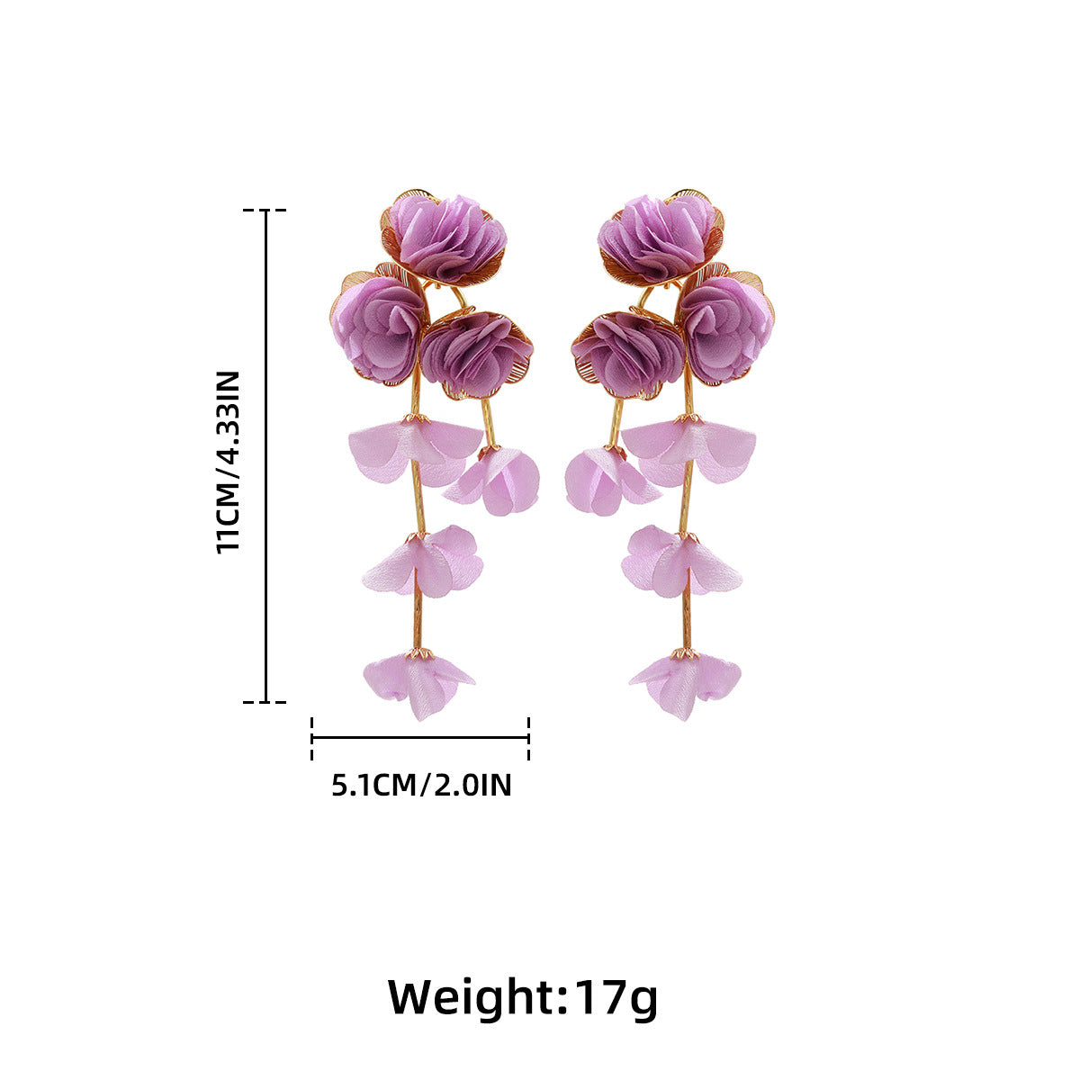 Chiffon Flower Tassel Drop Earrings