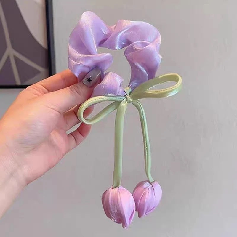 Tulip Ribbon Hair Scrunchies