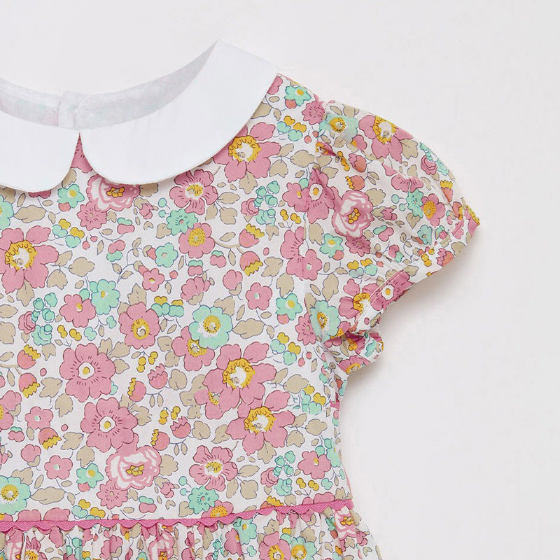Vintage Floral Girls Collar Dress