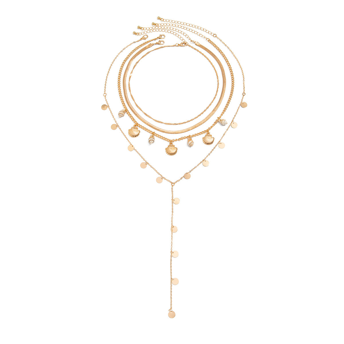 Seashell Sequin Chain Stacked Necklace