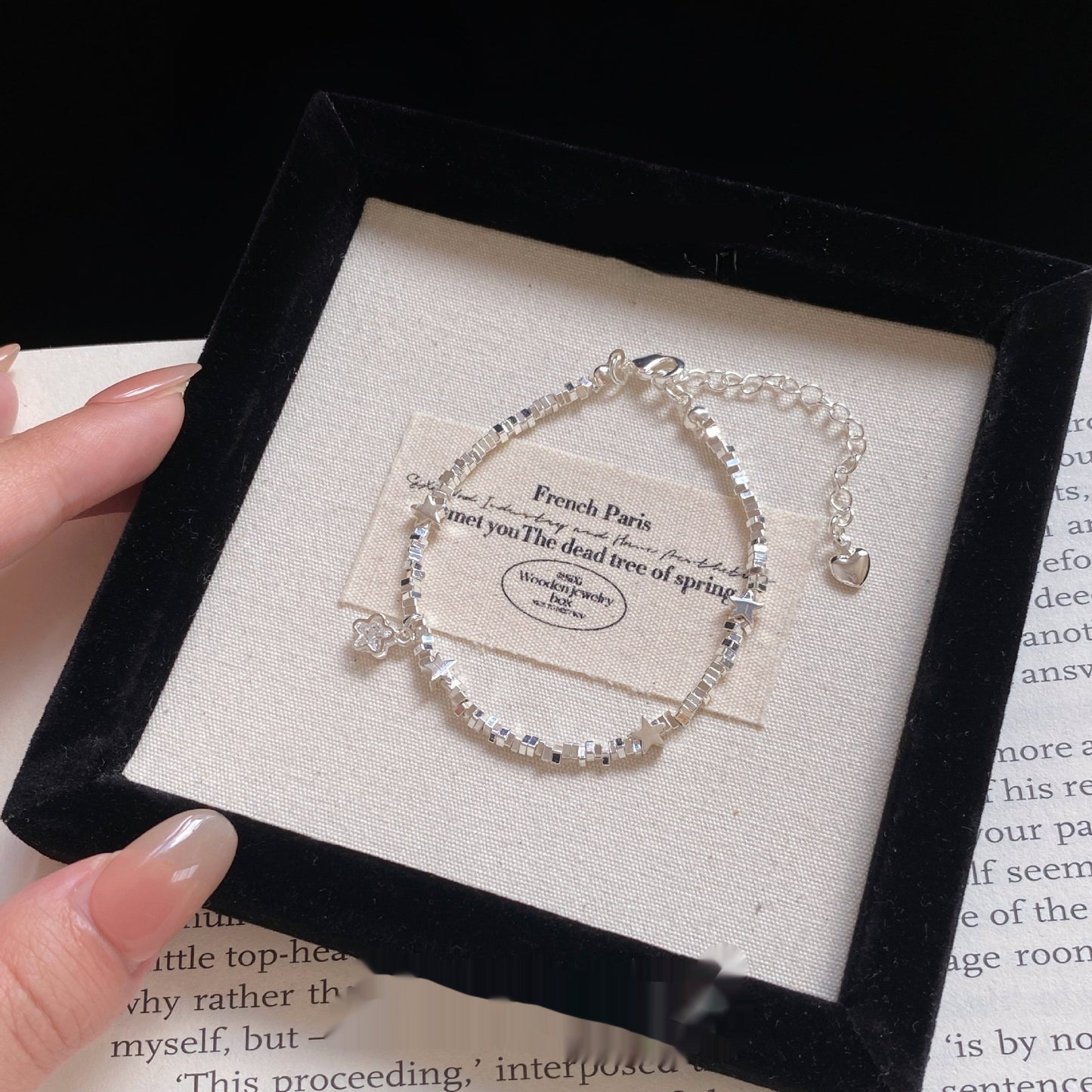 Pearl & Zircon Cat Charm Bracelet (Silver-Plated)