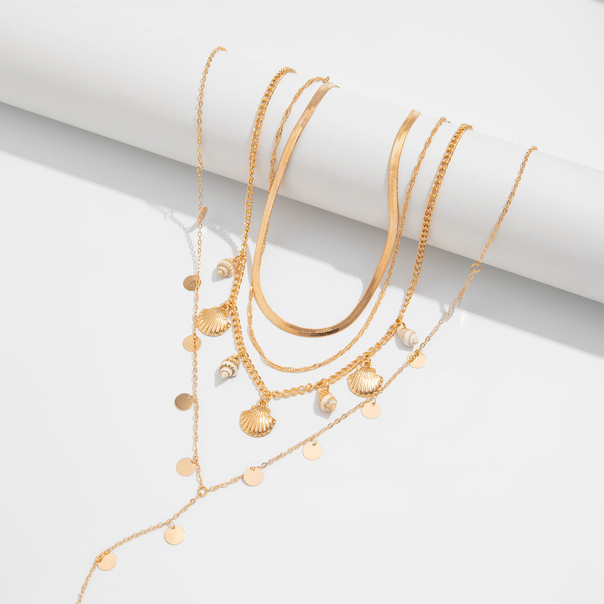 Seashell Sequin Chain Stacked Necklace