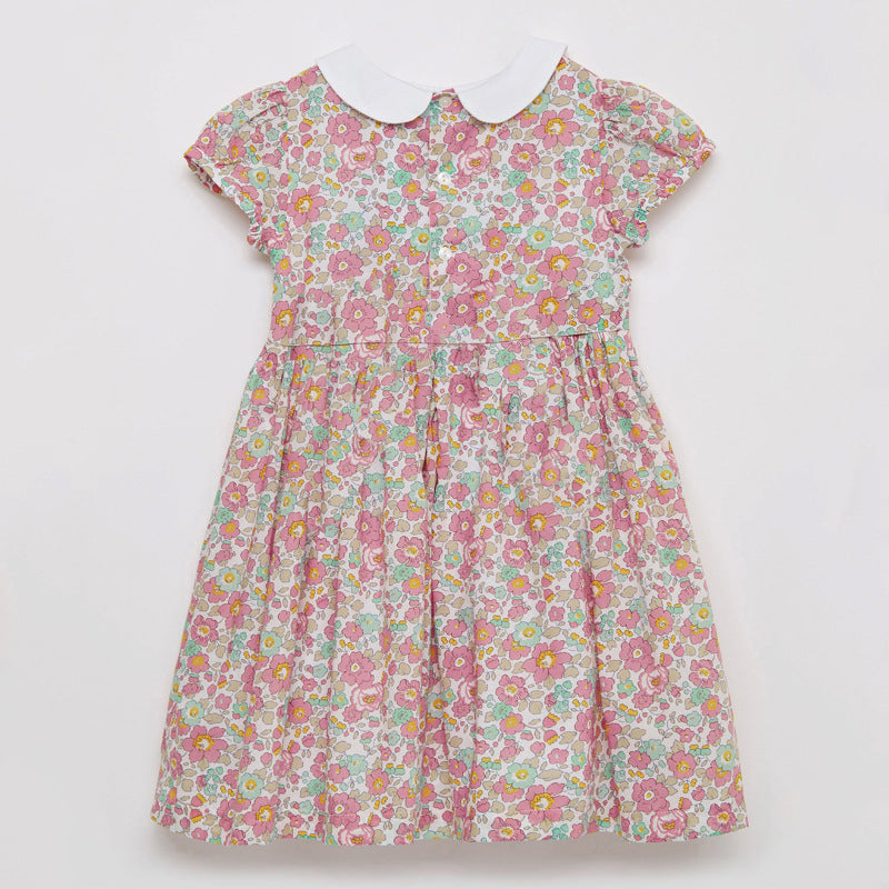 Vintage Floral Girls Collar Dress