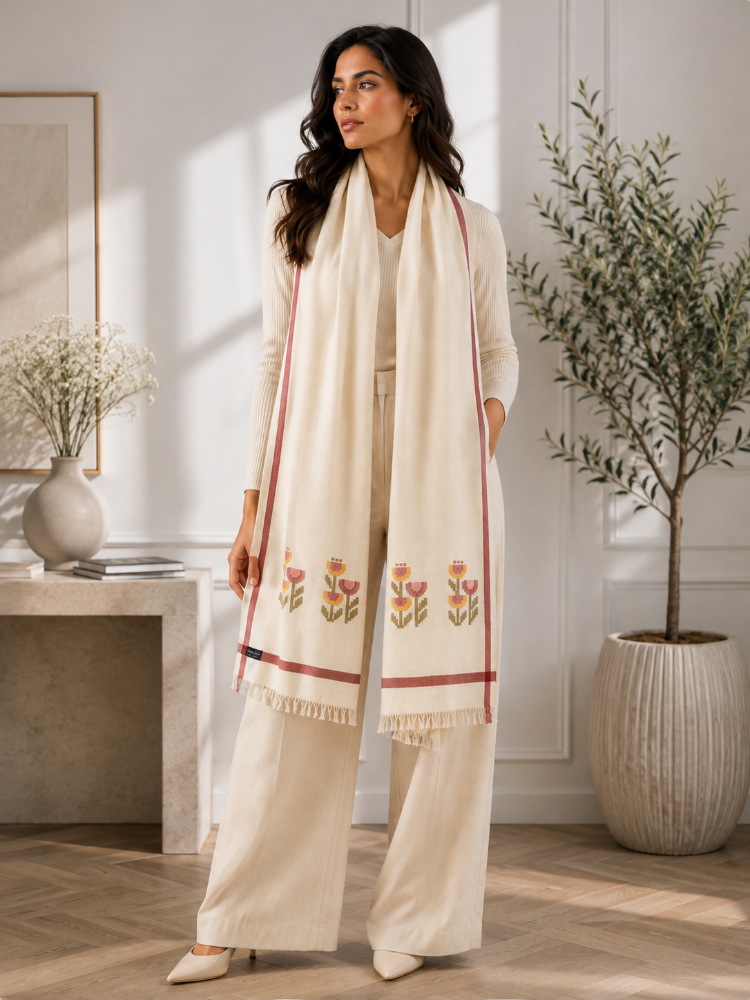 Hand Woven Pure Merino Wool Off White