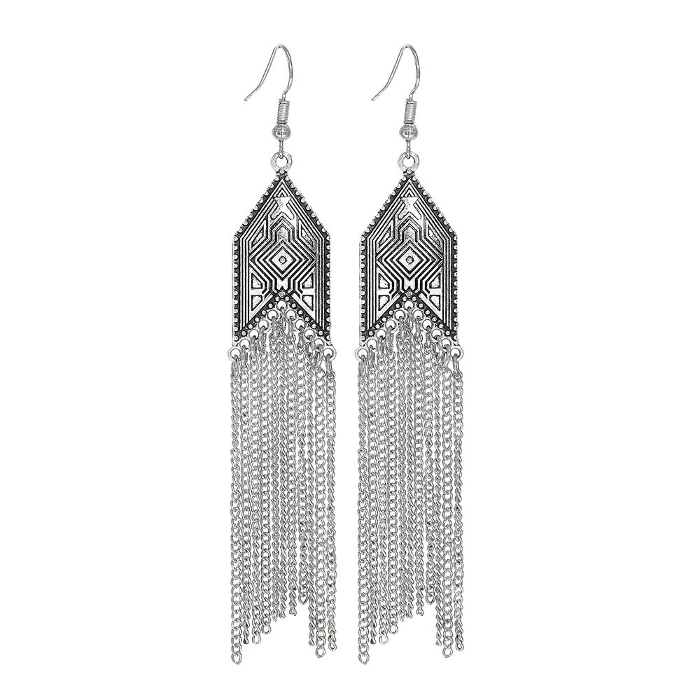 Ethnic Style Retro - Hollow Silver Statement Earrings