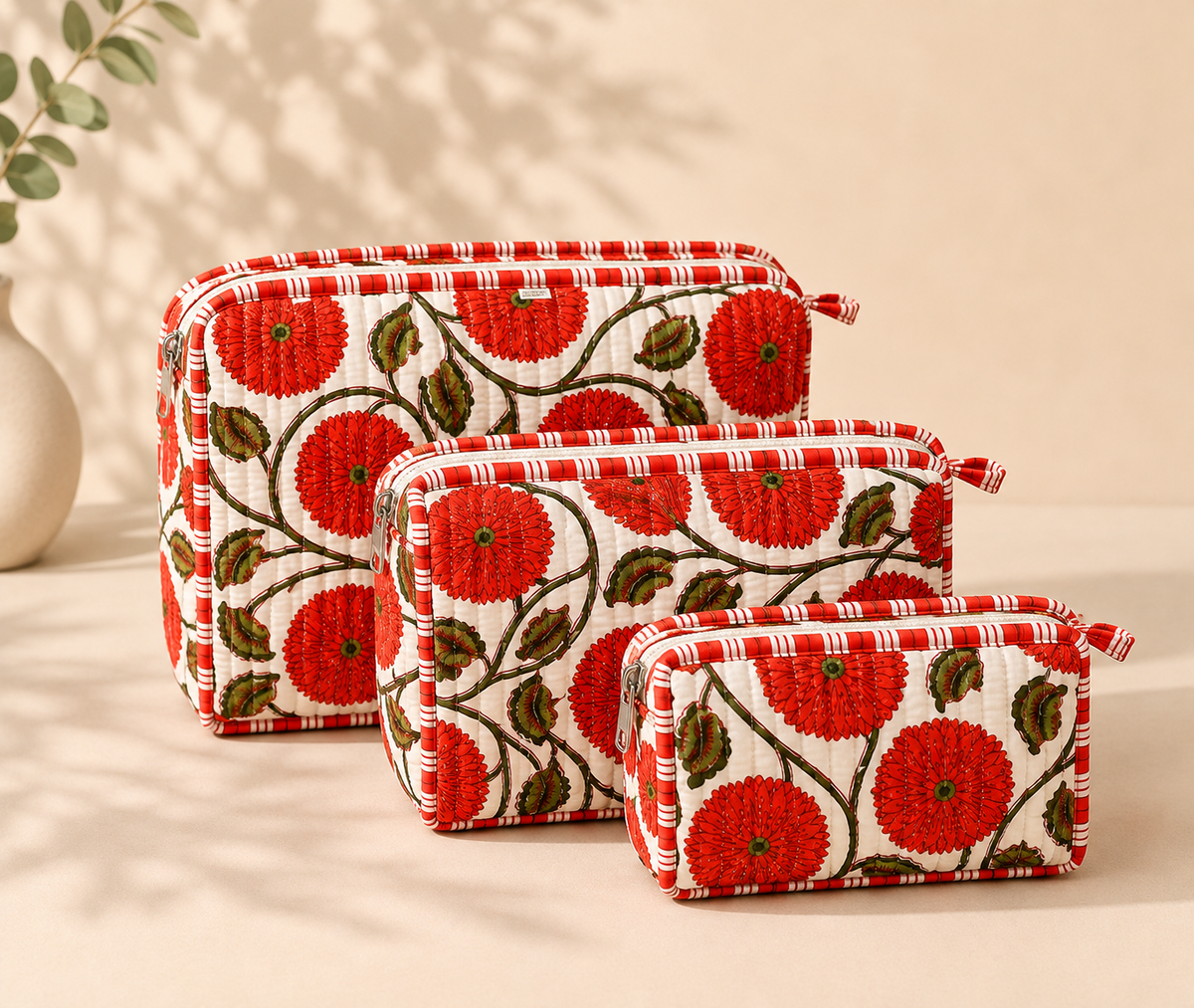 Crimson Bloom Pouch Set