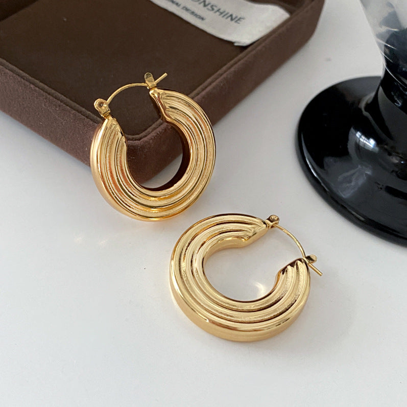 Egyptian Style Titanium Steel Round Earrings