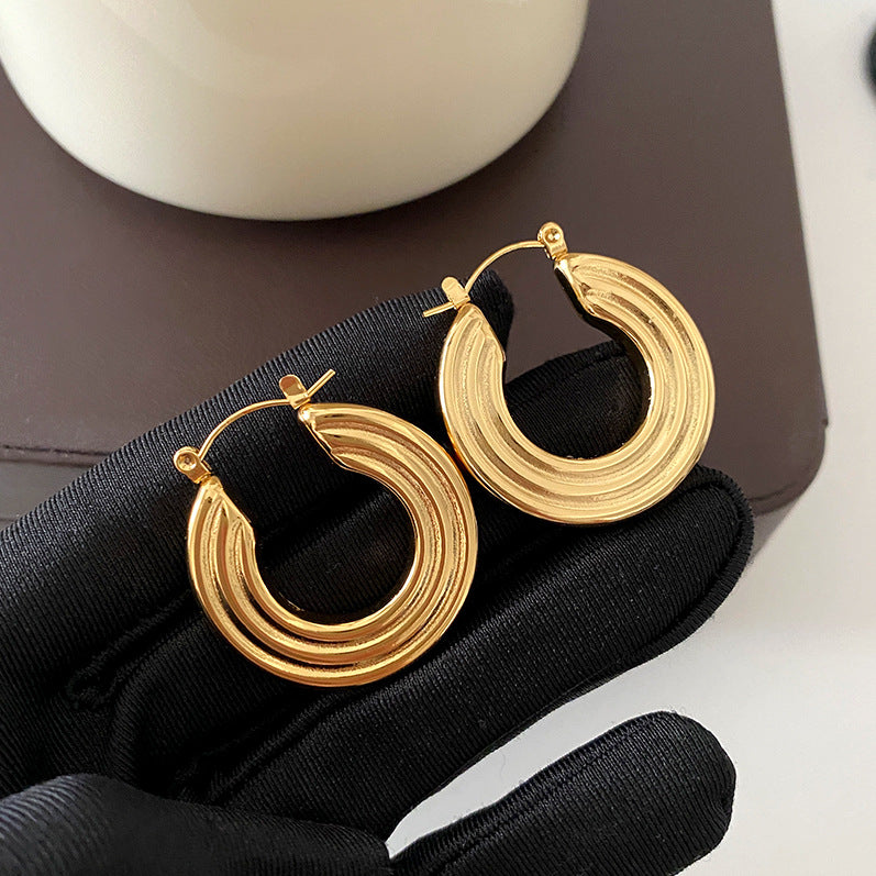 Egyptian Style Titanium Steel Round Earrings