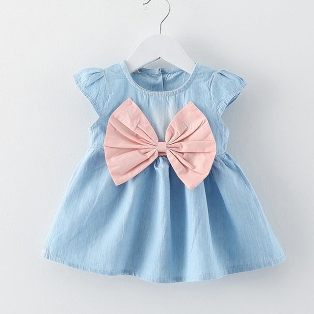 Girls Denim Bow Dress