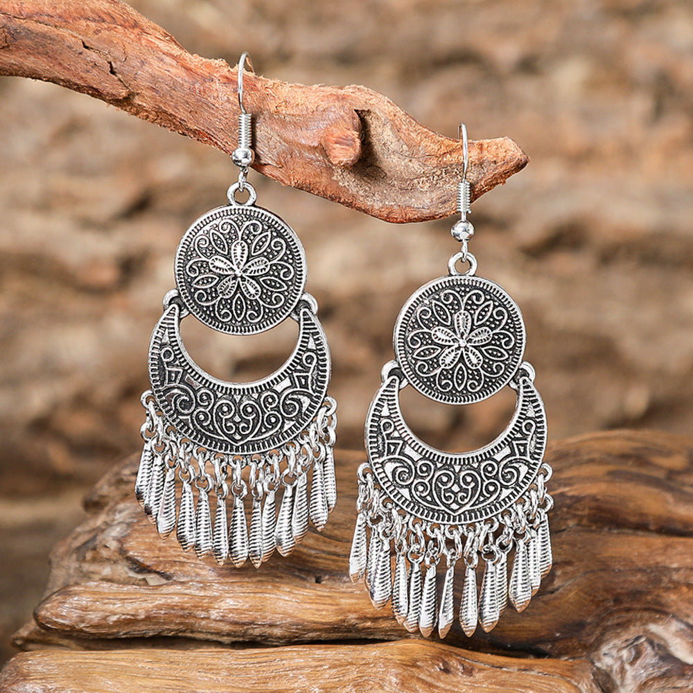 Ethnic Style Retro - Hollow Silver Statement Earrings