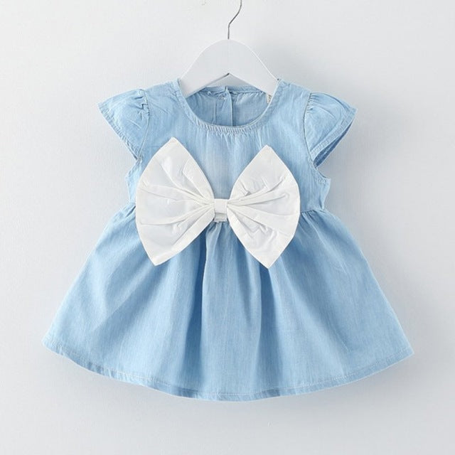Girls Denim Bow Dress