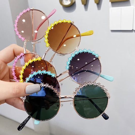 Children's Fashion Flower Sunglasses Metal Texture
