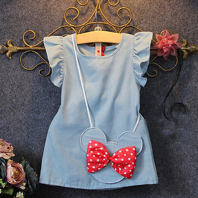 Girls Denim Bow Dress