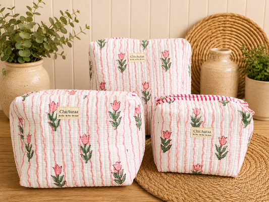 Blush Tulip Utility Pouch (set of 3)