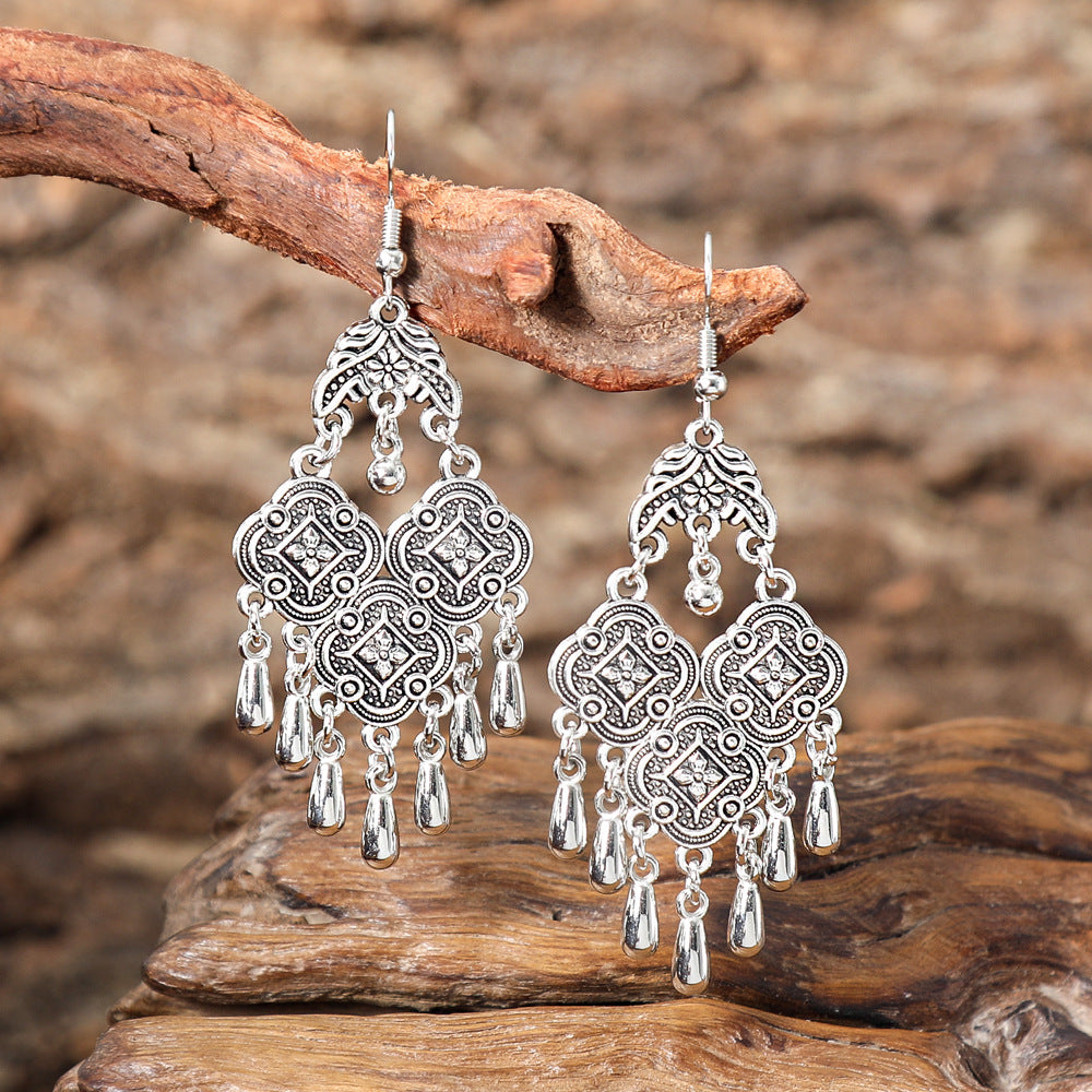 Ethnic Style Retro - Hollow Silver Statement Earrings