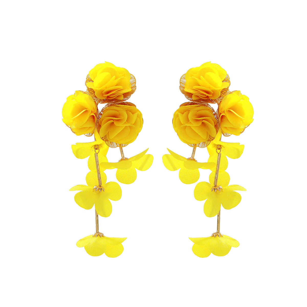 Chiffon Flower Tassel Drop Earrings