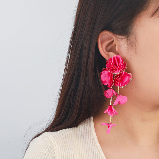 Chiffon Flower Tassel Drop Earrings