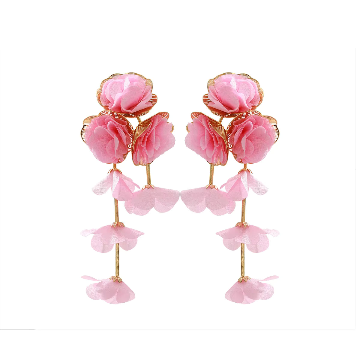 Chiffon Flower Tassel Drop Earrings