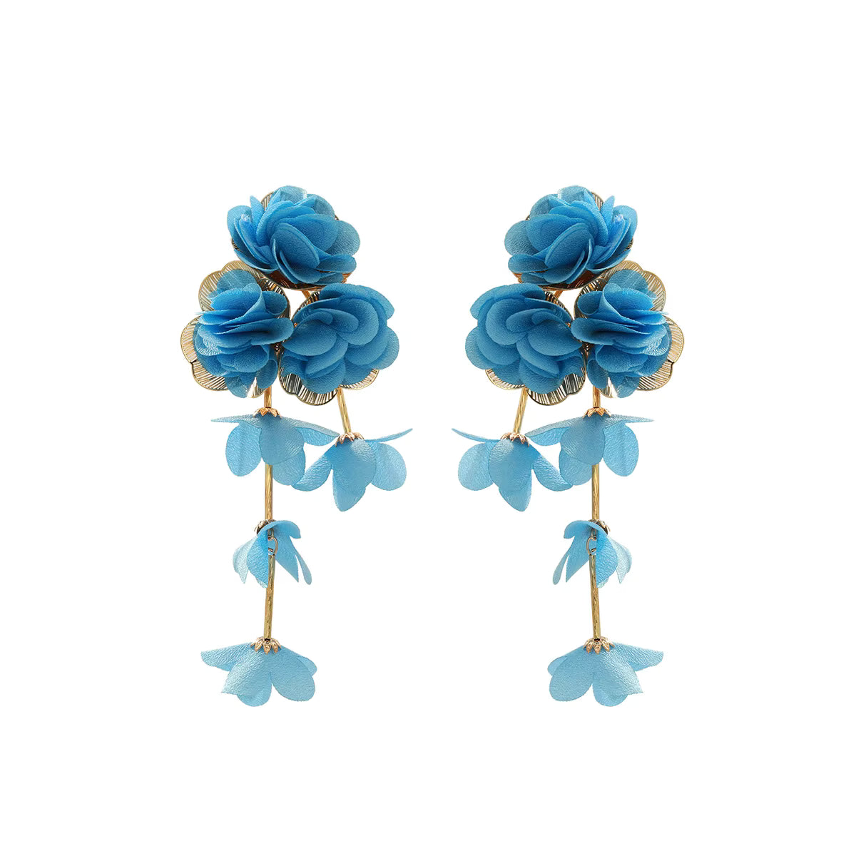 Chiffon Flower Tassel Drop Earrings