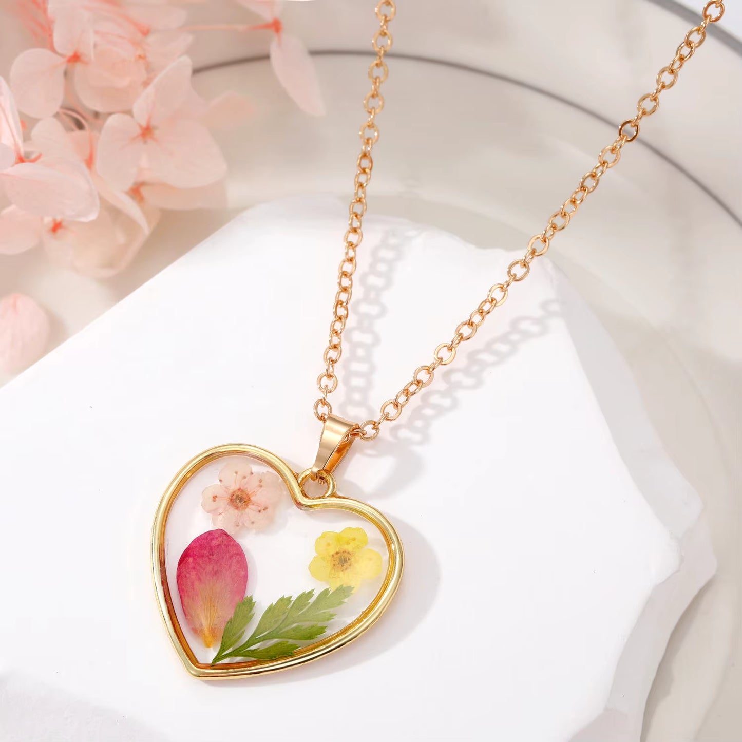 Dried Flower Charms Pendant Necklace