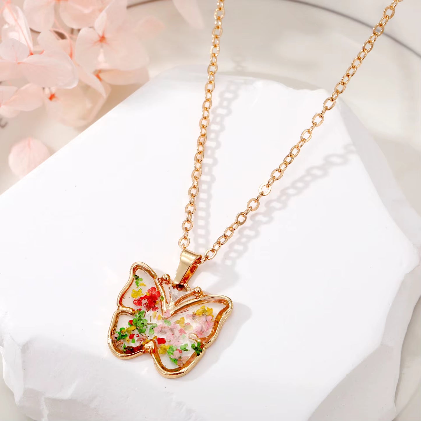 Dried Flower Charms Pendant Necklace