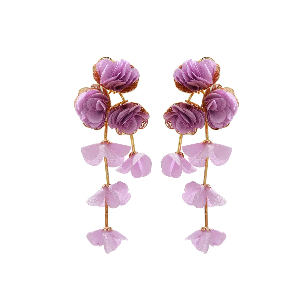 Chiffon Flower Tassel Drop Earrings