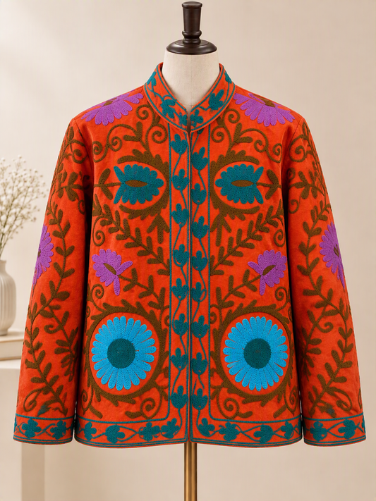 Velvet Suzani Jacket Orange