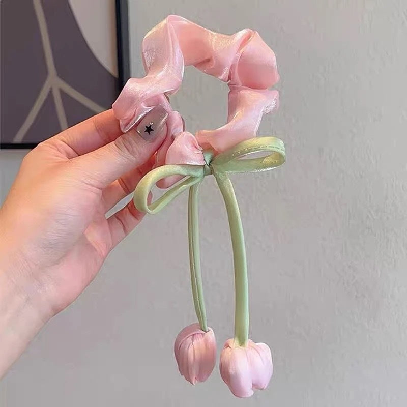 Tulip Ribbon Hair Scrunchies