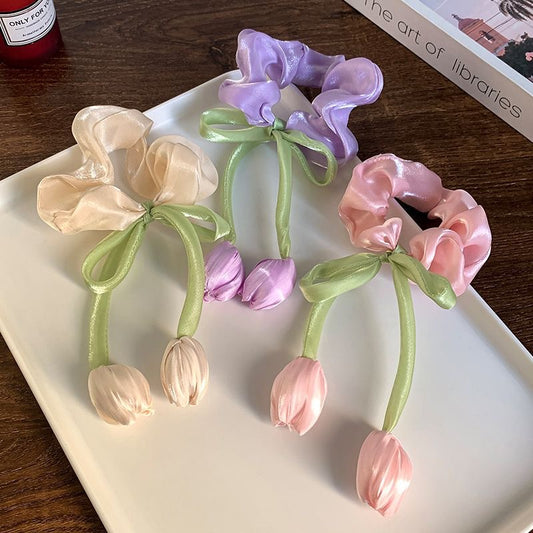 Tulip Ribbon Hair Scrunchies