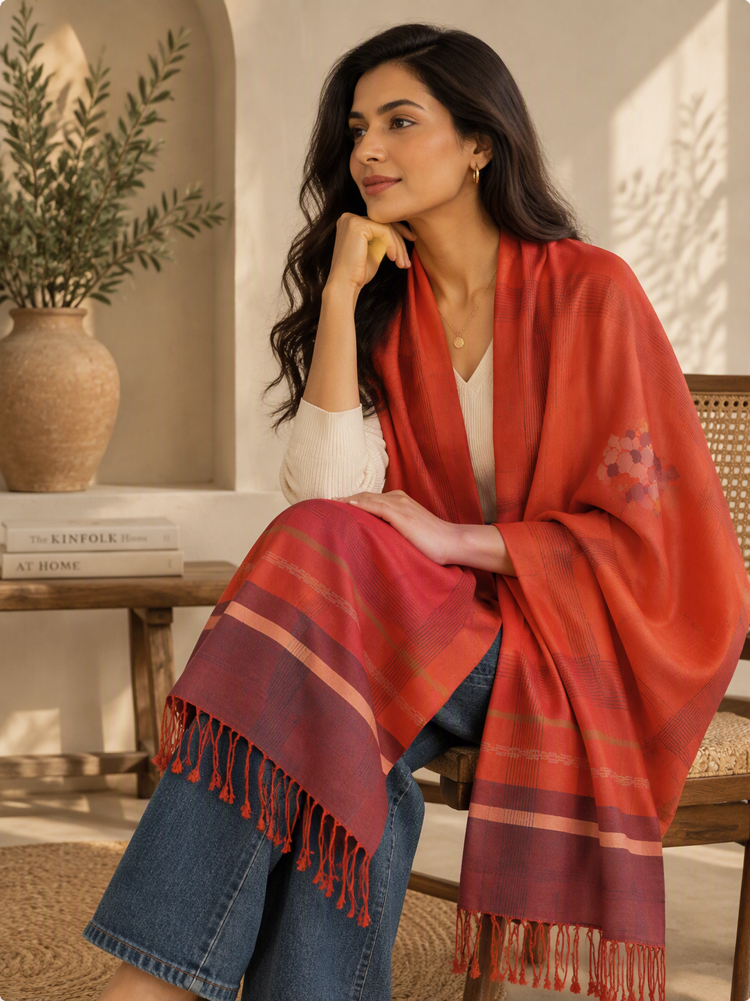 Handwoven Merino Wool Rust Red Sjaal