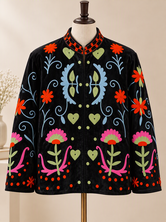 Velvet Suzani Jacket Royal Blue