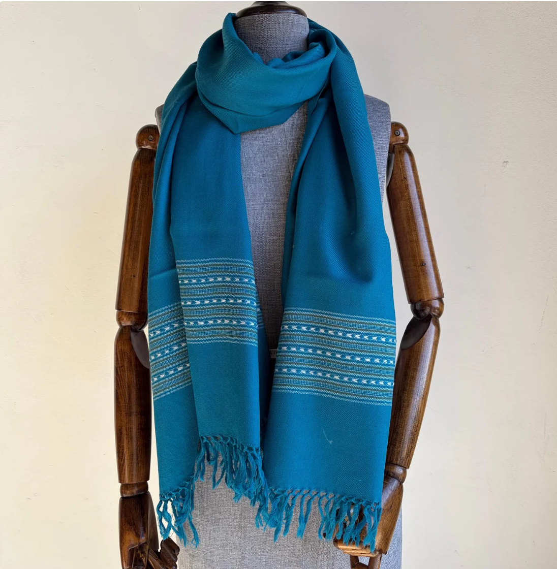 Hand Woven Pure Merino Wool Stole- Teal blue