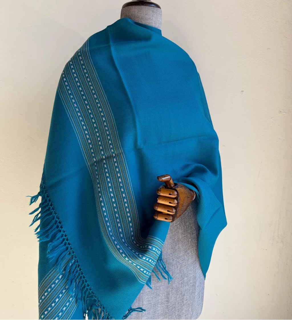 Hand Woven Pure Merino Wool Stole- Teal blue