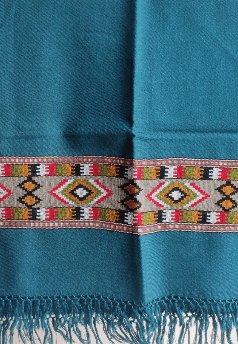 Hand Woven Pure Merino Wool Stole- Teal Blue