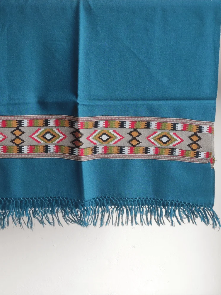 Hand Woven Pure Merino Wool Stole- Teal Blue