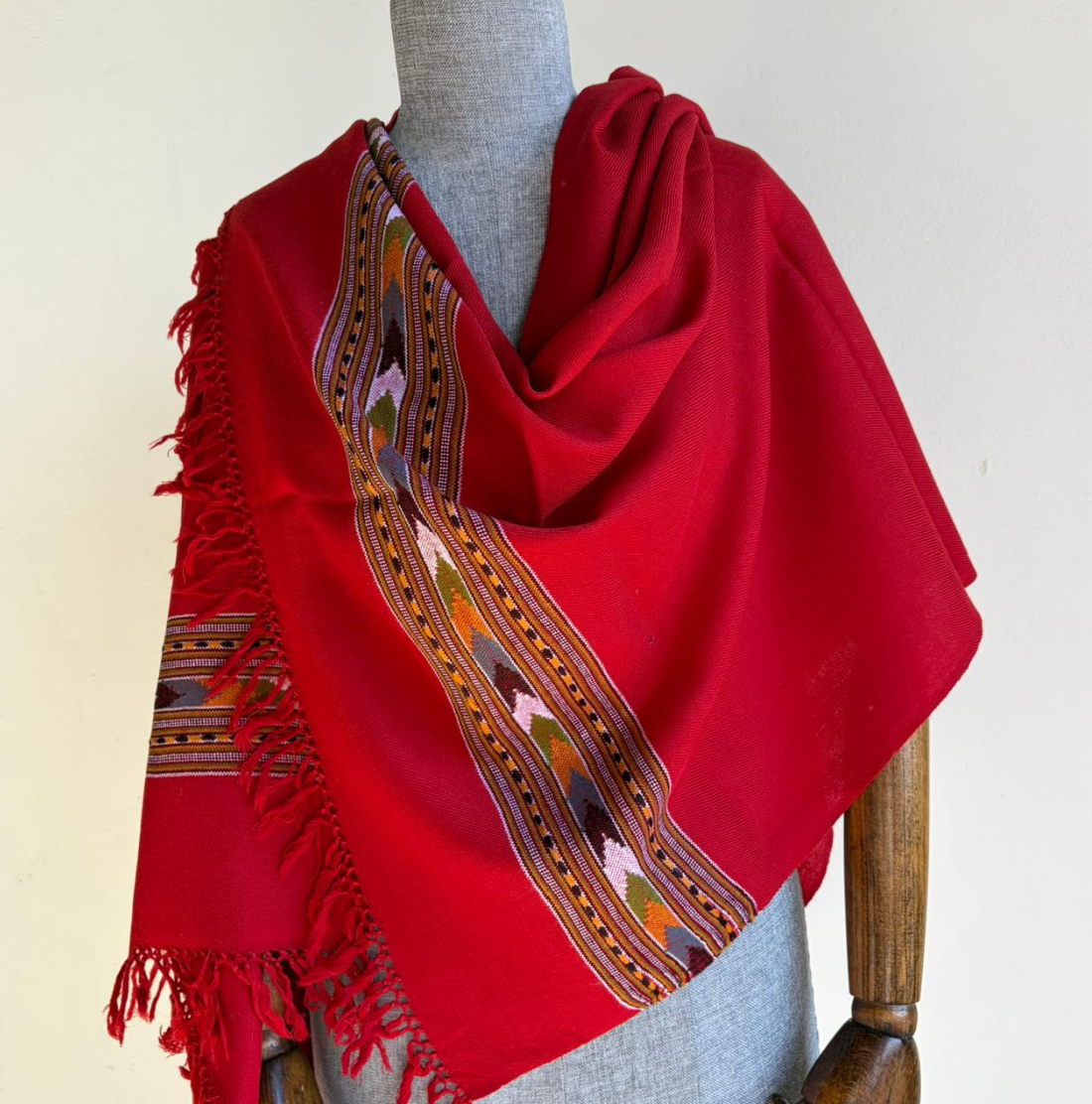 Hand Woven Pure Merino Wool Stole- Red