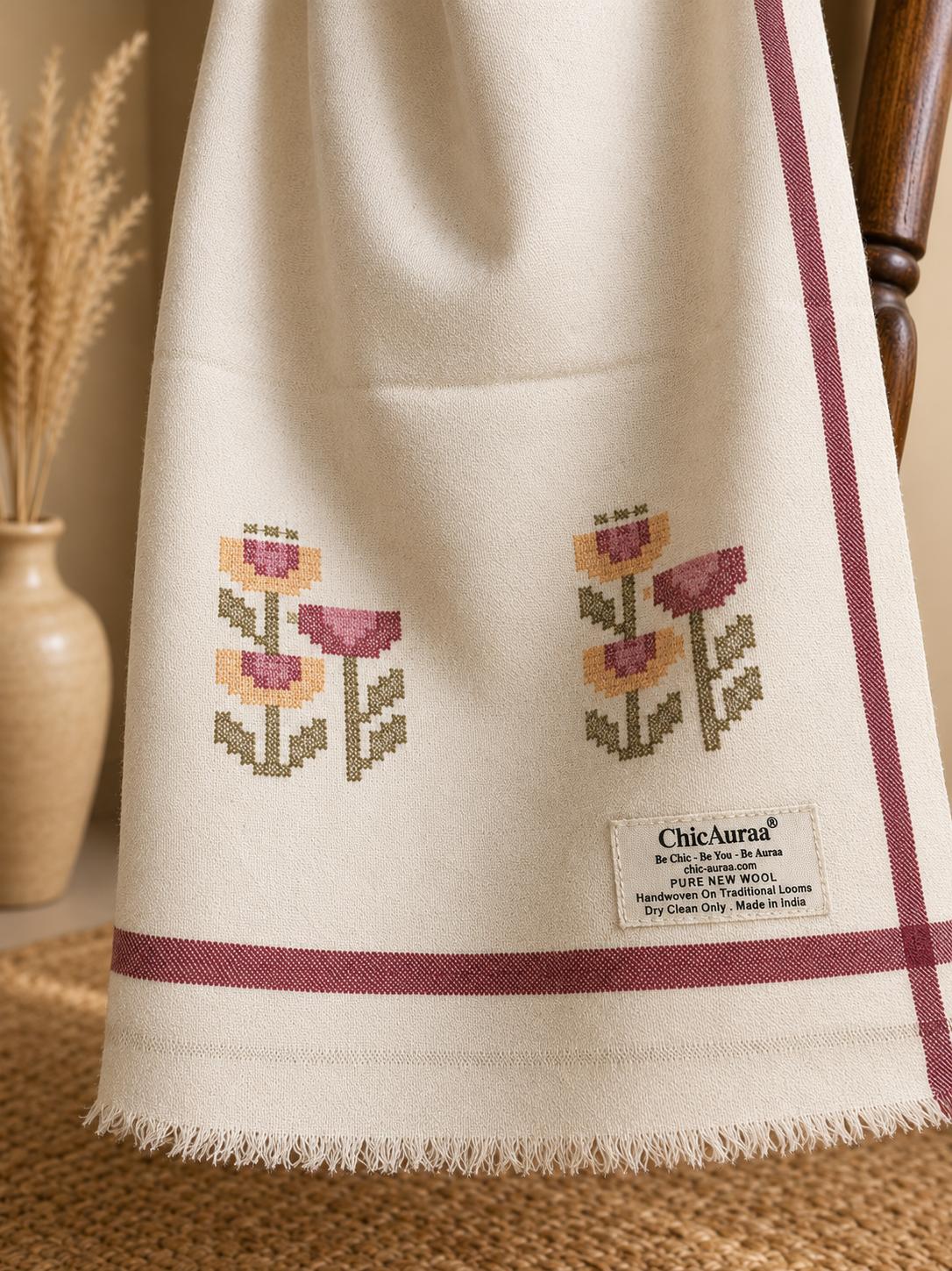 Hand Woven Pure Merino Wool Off White