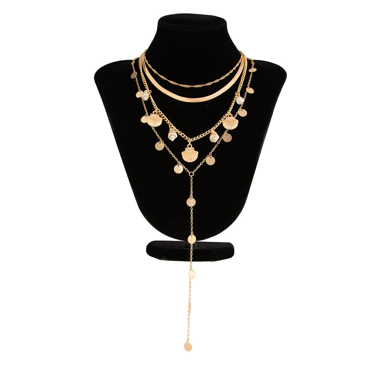 Seashell Sequin Chain Stacked Necklace