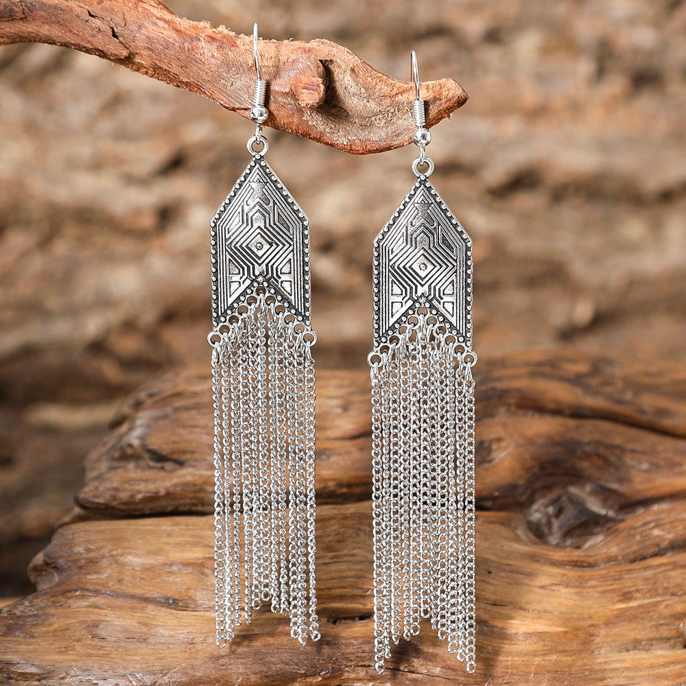 Ethnic Style Retro - Hollow Silver Statement Earrings