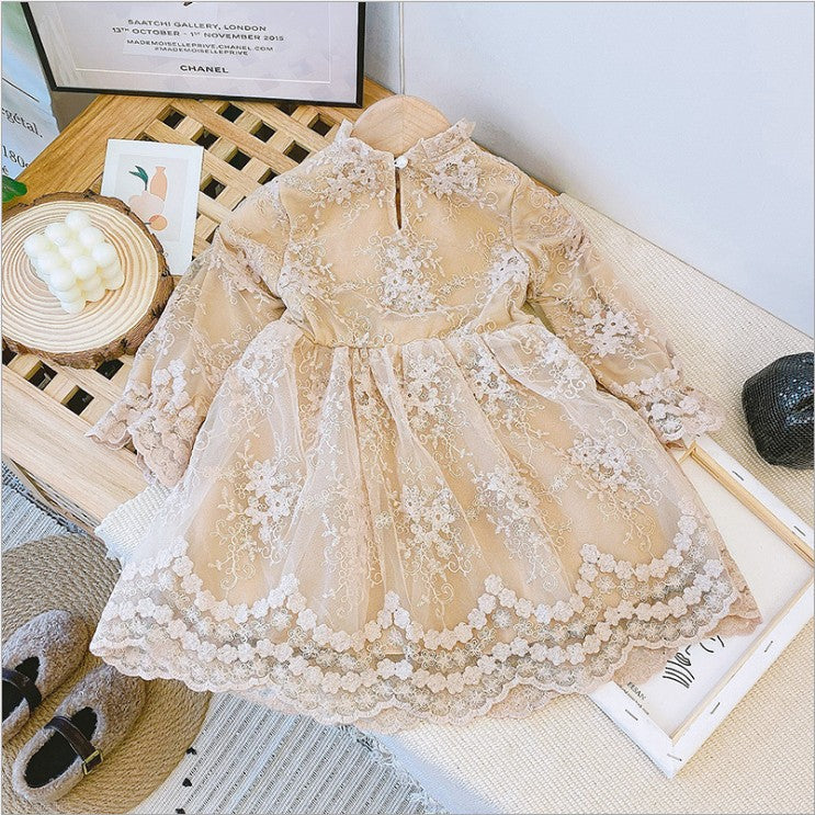 New Lace Bowknot Long Sleeve Dress