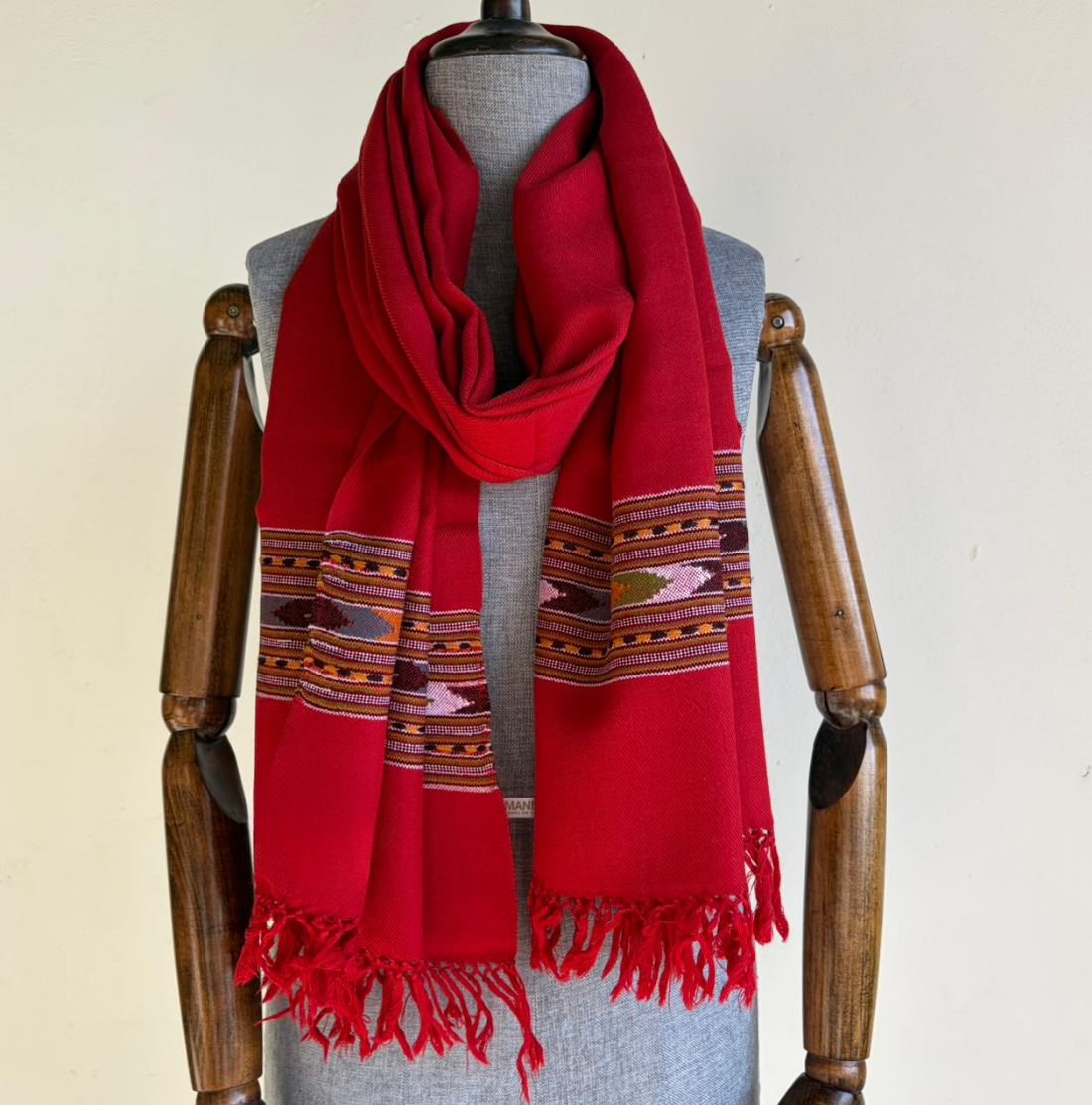 Hand Woven Pure Merino Wool Stole- Red