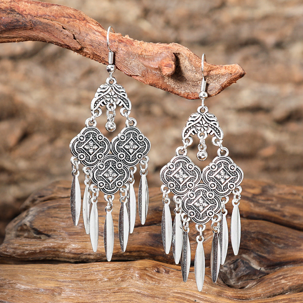 Ethnic Style Retro - Hollow Silver Statement Earrings