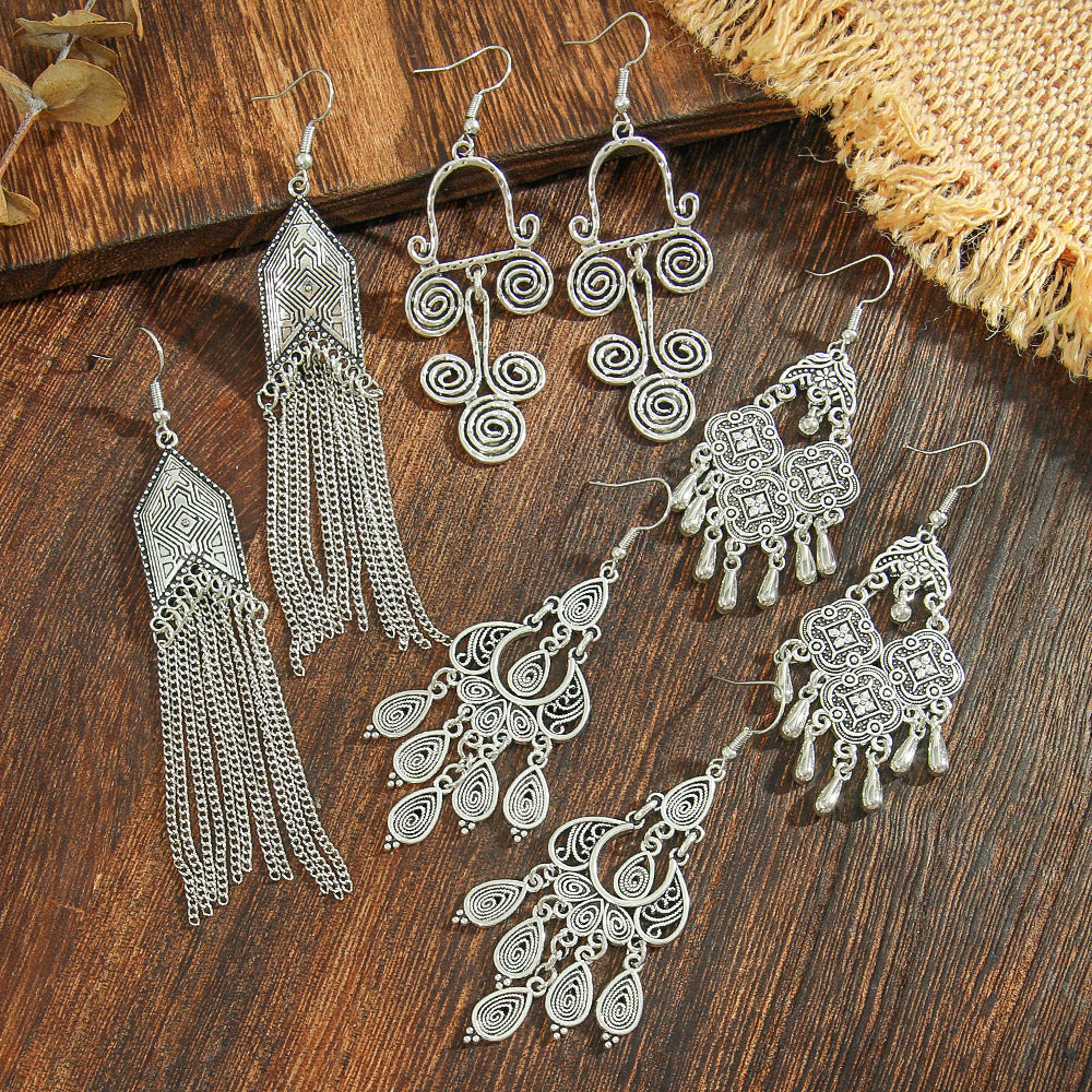 Ethnic Style Retro - Hollow Silver Statement Earrings