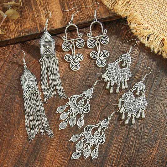 Ethnic Style Retro - Hollow Silver Statement Earrings