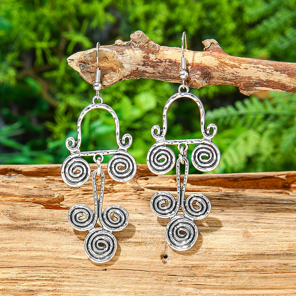 Ethnic Style Retro - Hollow Silver Statement Earrings