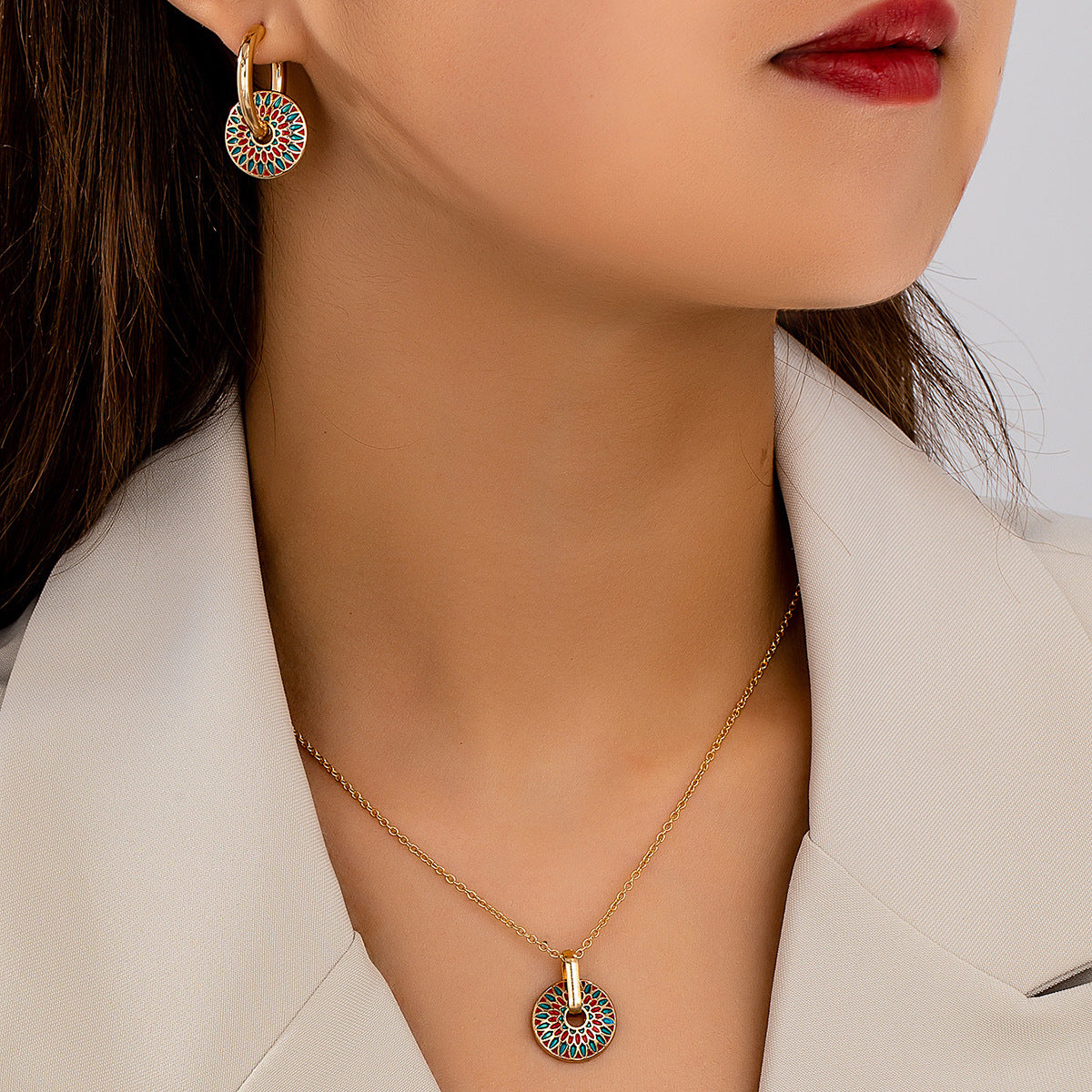 Fashionable Round Hand-painted Colorful Jewelry Set