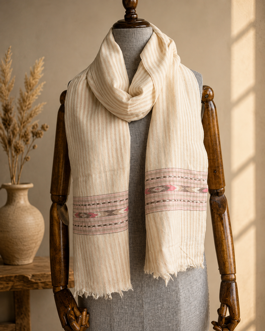 Hand Woven Pure Merino Wool Stole-  beige