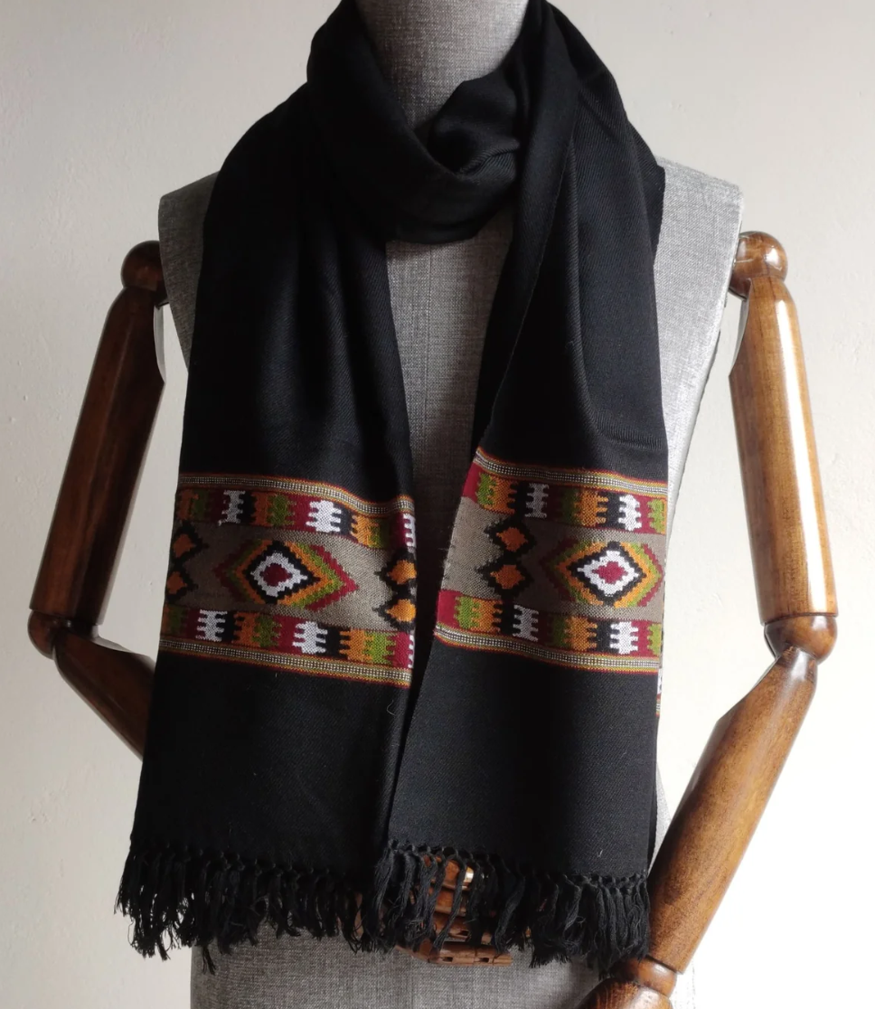 Hand Woven Pure Merino Wool Stole- Black