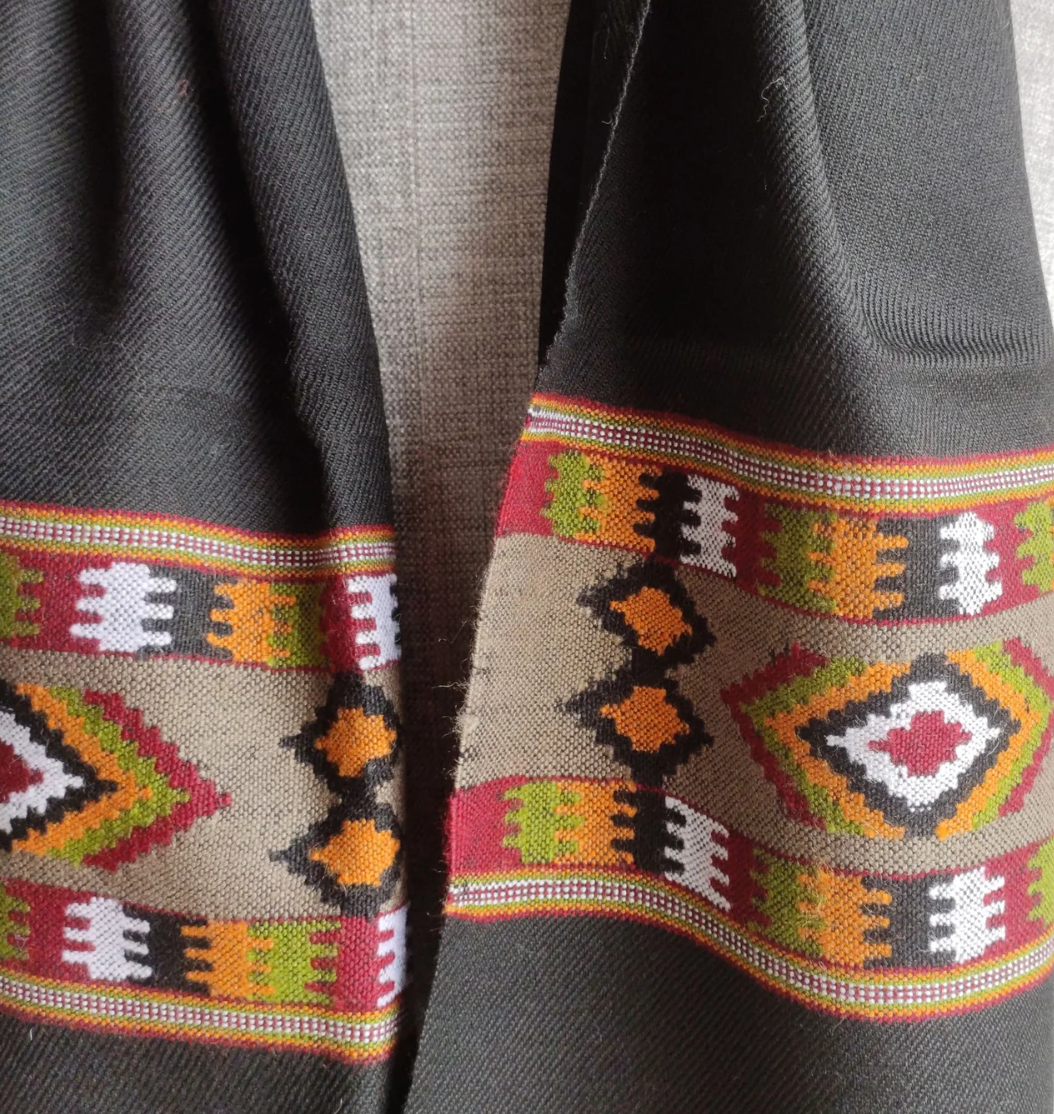 Hand Woven Pure Merino Wool Stole- Black