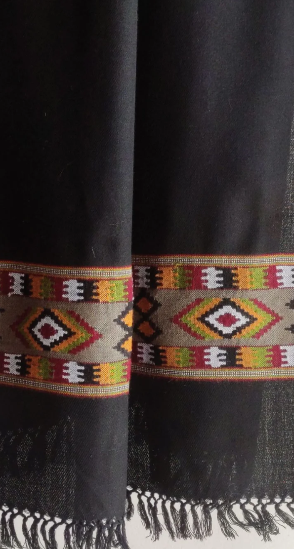 Hand Woven Pure Merino Wool Stole- Black